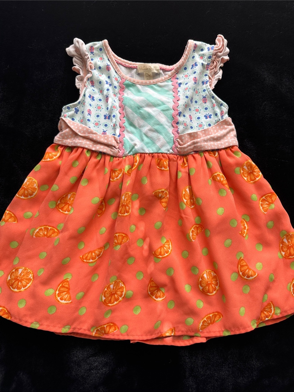 Matilda Jane Coral Orange Citrus Print Dress with Mint and Pink Accents
